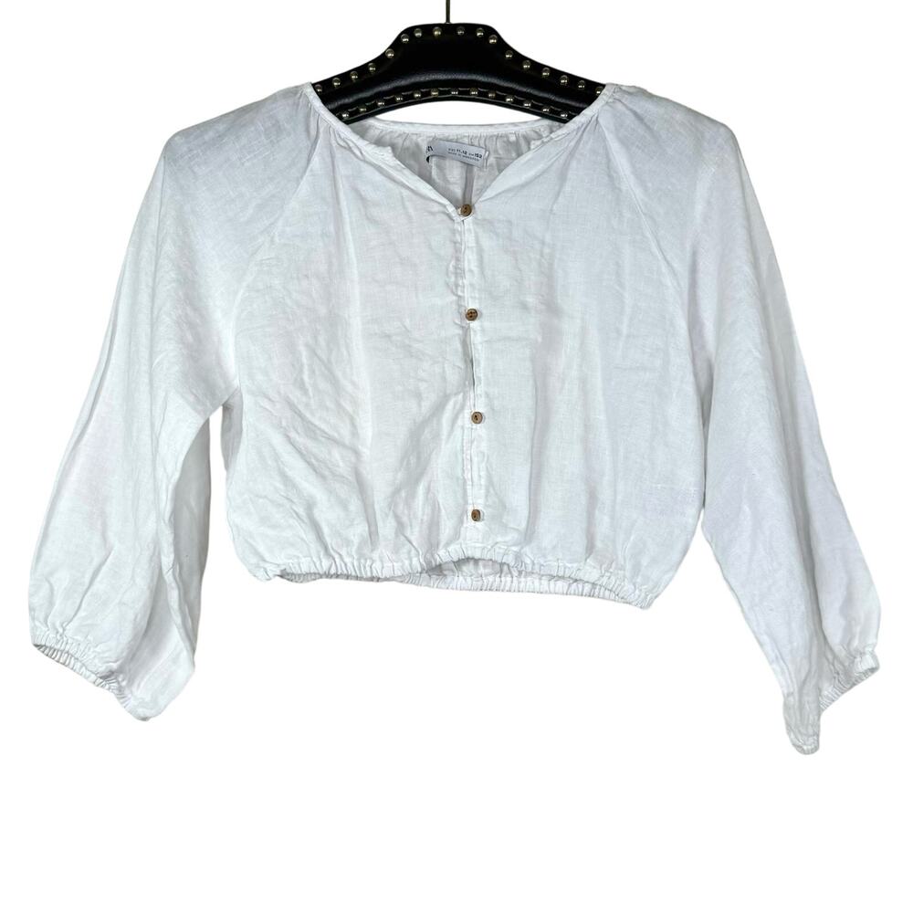 Zara White Cropped Button-Front Blouse